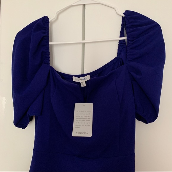 Nordstrom Bailey Blue V-Wire Puff Sleeve Scuba Crepe Indigo Blue Dress - Picture 5 of 5